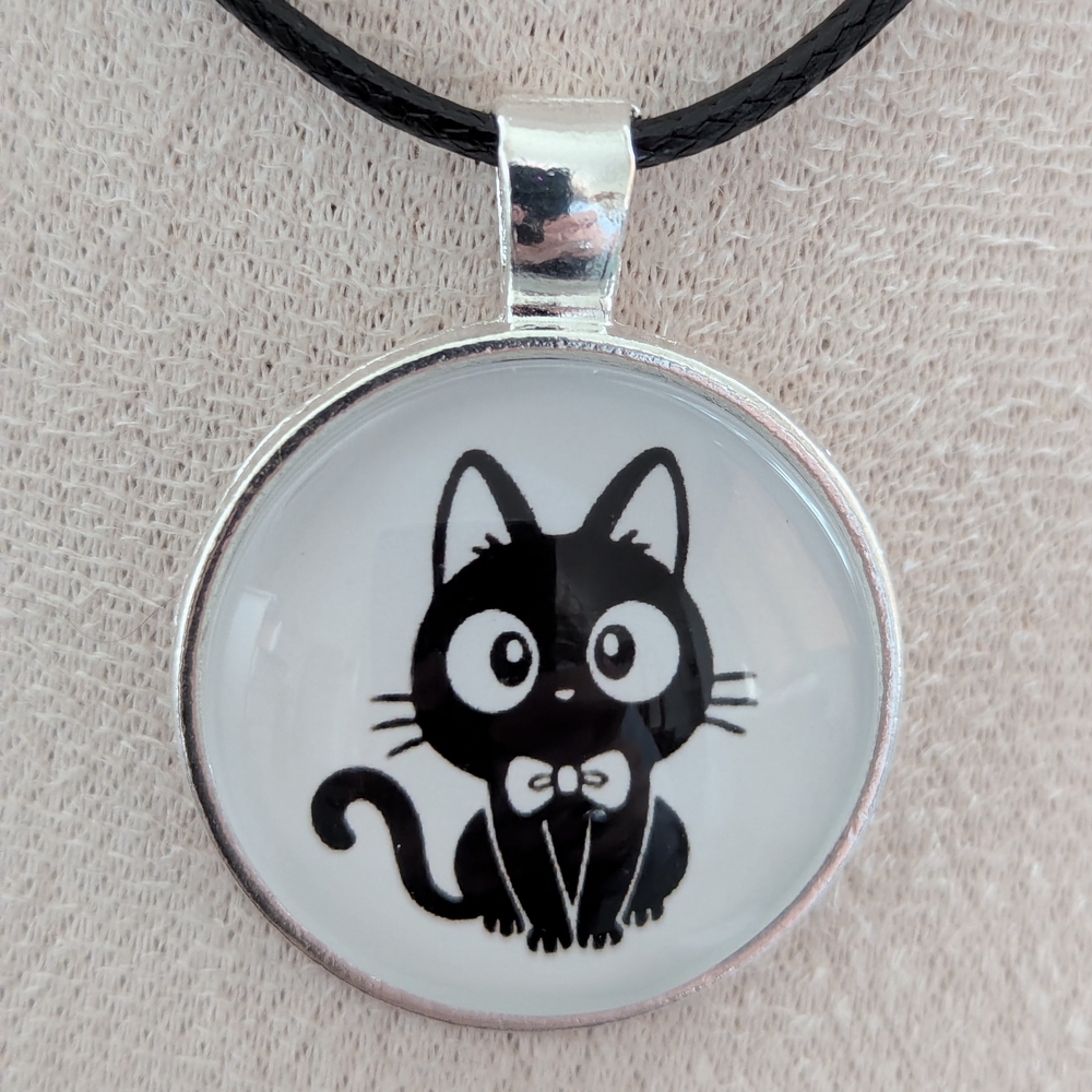 Adorable Black and White Cat Pendant Necklace